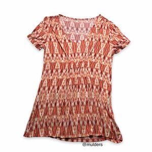 Macy's Orange Patterned Ikat Short Sleeve Scoop Neck Shirt